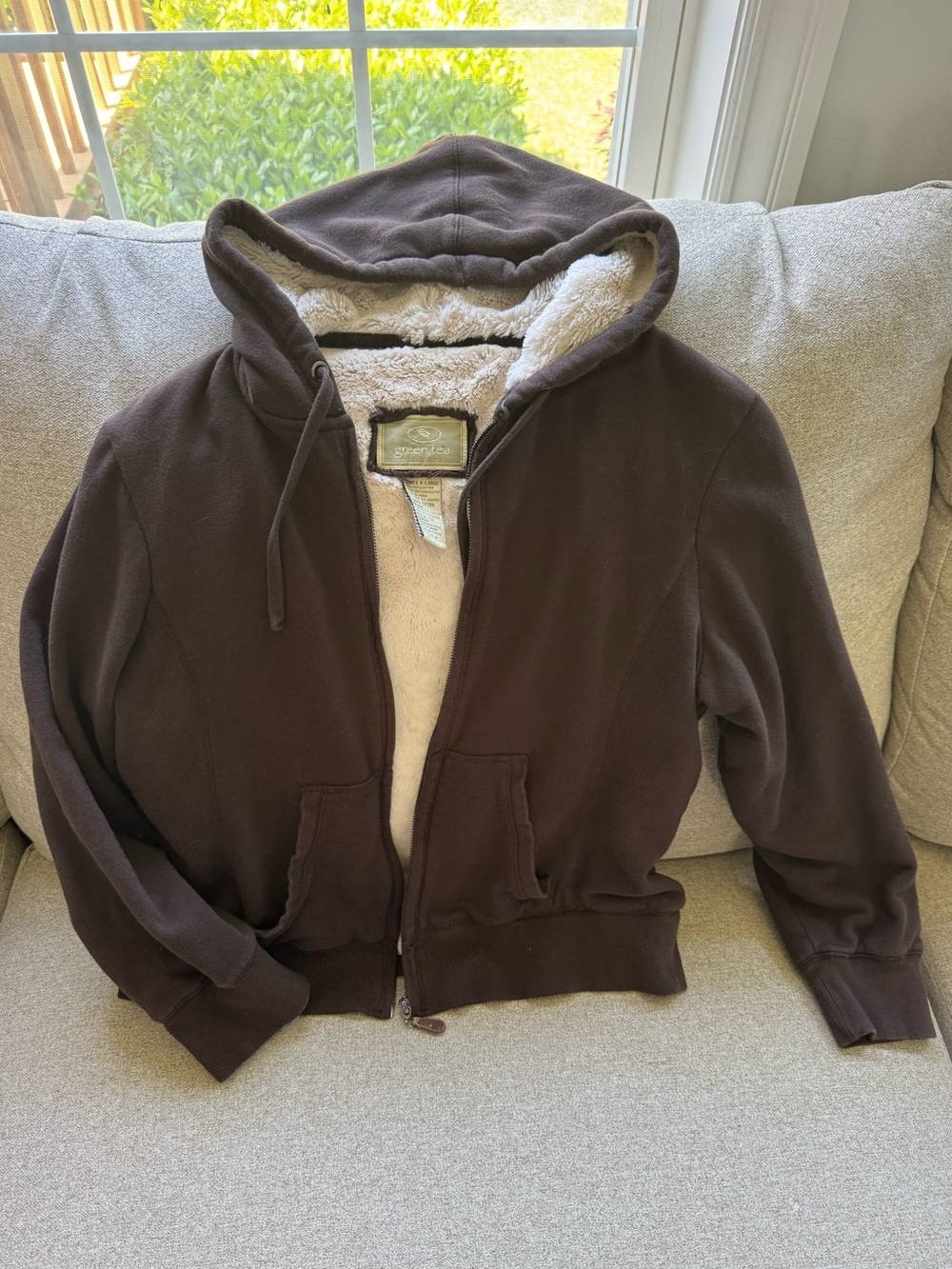 GreenTea Brown Hoodie with Cream Sherpa Lining